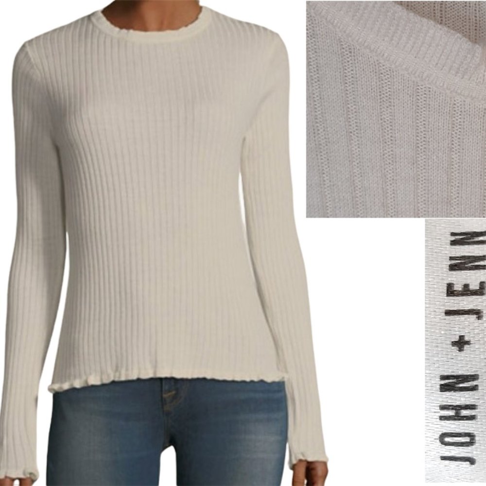 ⏰Cream ribbed ruffle trim sweater